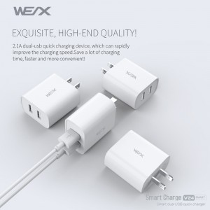 WEX - V24 duální usb cestovní nabíječka, nástěnná nabíječka, napájecí adaptér