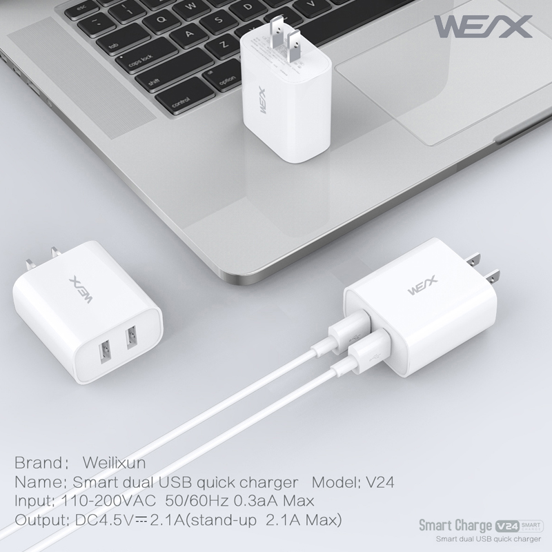 WEX - V24 duální usb cestovní nabíječka, nástěnná nabíječka, napájecí adaptér
