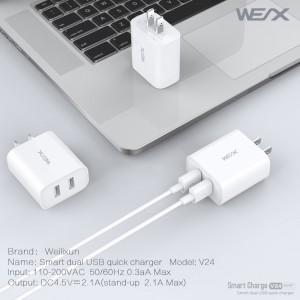 WEX V24 nabíječka na stěny, nabíječka USB, nabíječka rychlého nabíjení, nabíječka s dvojitým portem