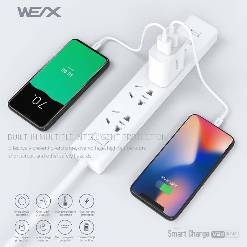 WEX V24 nabíječka na stěny, nabíječka USB, nabíječka rychlého nabíjení, nabíječka s dvojitým portem